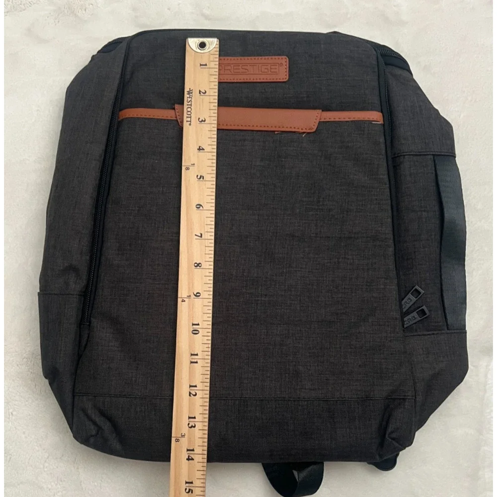 Prestige Backpack Black Brown Trim Laptop Travel Work School Bag New